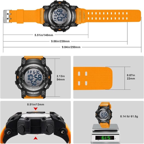 Senor Men Digital Sport Watch 5ATM Waterproof Military LED Backlight Resin Strap - Picture 4 of 9